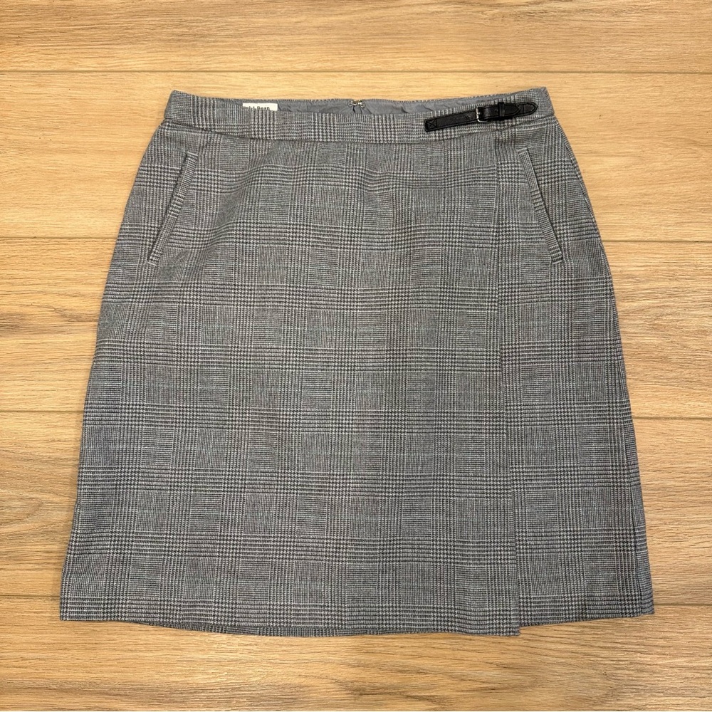 L.L. Bean Classic Fit Faux Wrap Gray Plaid Skirt Size 10